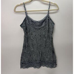 Maurices Y2K Lace Trim Babydoll Crinkle Cami Tank Top Size M Gray Fairy Grunge